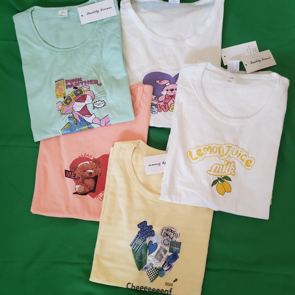 5 pcs Round Neck Short Sleeve Ladies T-Shirts